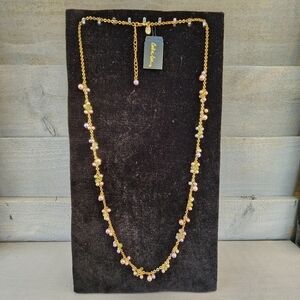 Cookie Lee Gold Necklace With Pink And Green Beads #82285 NWT